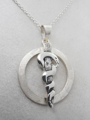 Bastone di Esculapio : Ciondolo e Catenina in Argento 925 - Pendente Asclepio - Immagine 1 di 4
