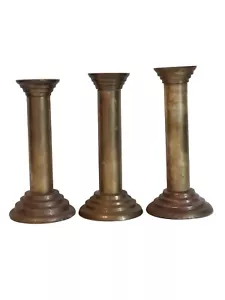 Set of 3 Brass Candle Holders /Candlestick - Made in India - Column - Picture 1 of 6