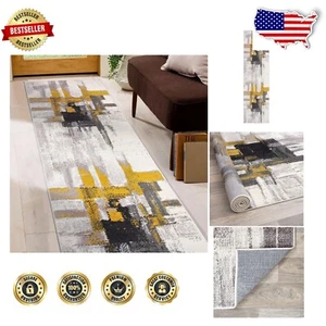 Durable Polypropylene Gold Abstract 2' x 10' Rug - Perfect for Any Room - Picture 1 of 8