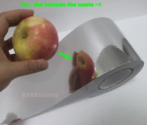 100mm Wide Adhesive Car Glossy Silver Mirror Chrome Vinyl Tape Wrap Sticker - CB - Picture 1 of 7