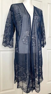 EMORY PARK Damen-Kimono L Spitze vorne offen Überwurf Staubtuch assymetrischer Saum neu mit Etikett  - Bild 1 von 10