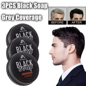3X Men's Grey Coverage Bar Shampoo Hair Darkening Black Soap for Grey Hair Cover - Picture 1 of 17
