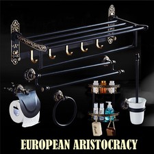 NUOVO DIPINTO NERO FINITURA ORO SUPPORTO BAGNO GUIDA BARRA GANCIO MONTATO A PARETE