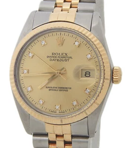 Rolex Two-Tone 18K Gold/Stainless Steel 16013 Datejust Champagne FACTORY Diamond - Picture 1 of 7