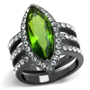 Anillo de cristal de corte marquesa verde lima chapado en metal pistola acero inoxidable TK316 - Imagen 1 de 25