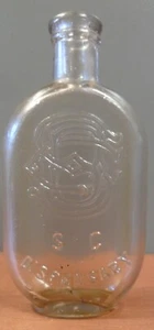 Half Pint JO-JO Flask SOUTH CAROLINA DISPENSARY Bottle, Clear, Monogram, P. BROS - Picture 1 of 11