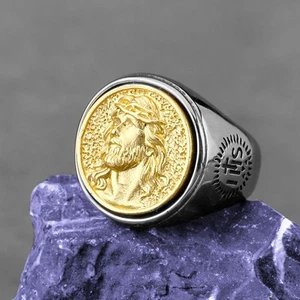 Edelstahl Jesus Kreuz Ring Herren Mode Klassisch Religiös Amulett Geschenk - Bild 1 von 24
