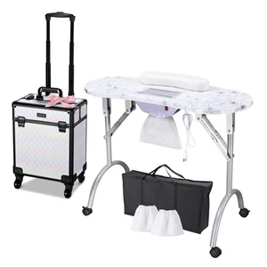 Byootique Folding Manicure Table & Rolling Makeup Train Case Pure ForgetMeNot - Imagen 1 de 9