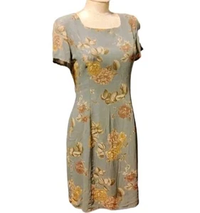Laura Ashley Vintage Floral Dress Womens 8 Sage Green Short Sleeve Cottage Core - Picture 1 of 6