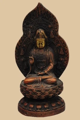 Estatuilla de colección China Guanyin estatua budista de cobre con aura decoración del hogar Foto 1 de 4