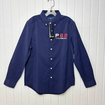Camisa performance Ralph Lauren azul marinho com botões tamanho M (10-12) - Imagem 1 de 4