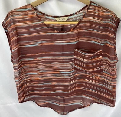 Blusa Decree Mujer Talla M Sin Mangas Rayas Transparente Top Espalda Más Larga Con Bolsillo Foto 1 de 4