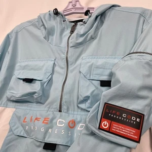 Life Code Progressive Anorak Jacket Pullover Hooded Pockets Blue White S - Picture 1 of 11