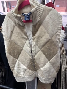 Ralph Lauren Polo Golf Suéter Chaleco Cachemira Crema Diamante Tejido Pequeño Seda - Imagen 1 de 5