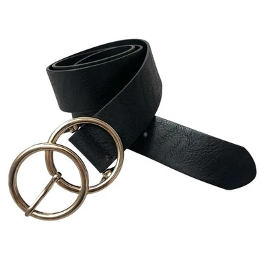 LP Blue Belt Womens Small Black Vegan Leather Gold Circle Buckle 1.5in Classic - Image 1 of 4