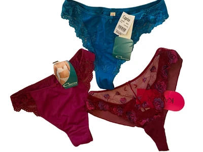 3 pair G-STRING PANTIES NEW & Tags size 10 - 12 M Kayser Caprice thong underwear - image 1 of 4