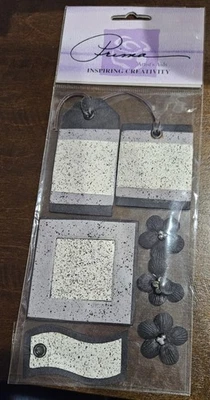 prima marketing black gray tags flowers stickers - Image 1 of 2