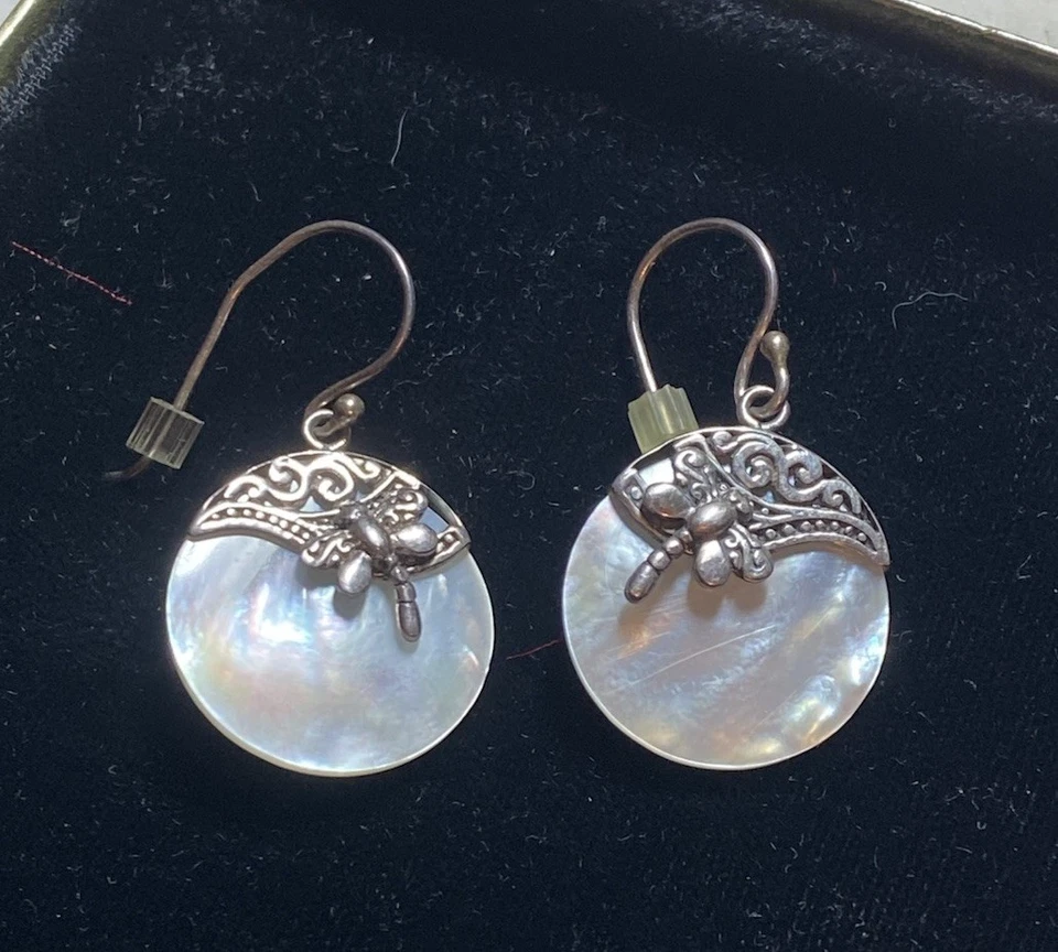ATI 925 STERLING SILVER DRAGONFLY MOTHER OF PEARL PIERCED EARRINGS FOR GIFTING - Image 1 of 4