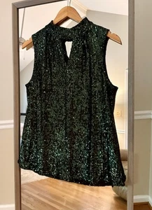 Cable & Gauge ärmellos angedeuteter Rollkragen groß smaragdgrün Strick Pailletten - Bild 1 von 6