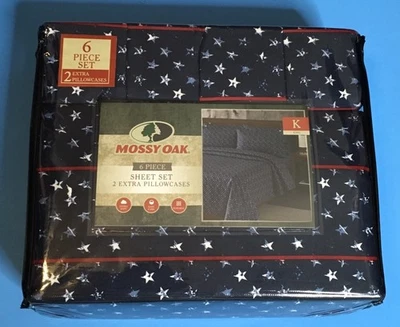 JUEGO DE SÁBANAS MOSSY OAK STARS AMERICANA KING 6 piezas Lodge Cabin Patriótico NUEVO Foto 1 de 4