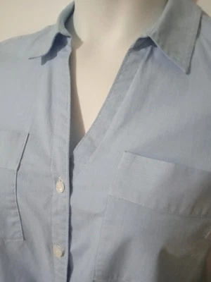 JONES NY Women's Large Shirt Blue Long Sleeve Button Down V-Neck Tie Waist  - Image 1 of 4