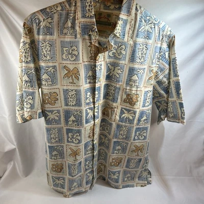 Camisa REYN SPOONER Para Hombre Azul Blanco Tostado Hawaiana Abotonada De Colección Talla Pequeña Foto 1 de 4