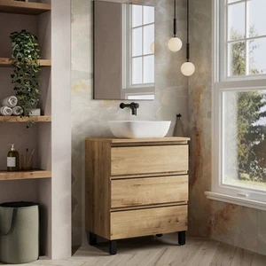 Vatilla 700mm Wall Hung Bathroom Vanity Unit with Worktop - Ostippo Oak - Picture 1 of 8