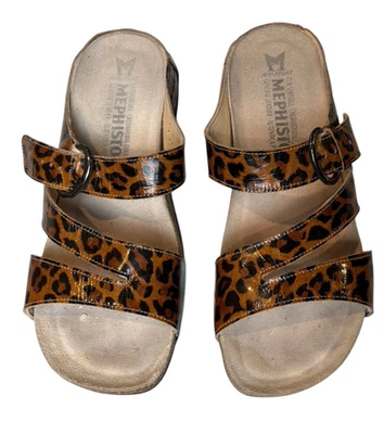 Sandalias con hebilla MEPHISTO para mujer talla 9 charol estampado de leopardo UE 39 sin cordones Foto 1 de 4