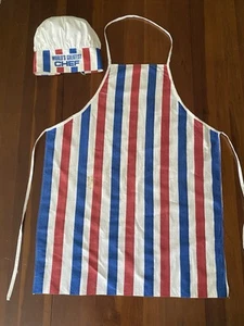 Vintage World’s Greatest Chef Classic Striped Apron And Hat Red White Blue BBQ  - Picture 1 of 10