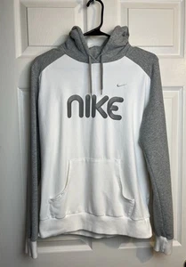 Nike Women’s L Gray White Swoosh Pullover Hoodie Sweatshirt Retro Logo EUC! - Picture 1 of 7
