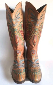L'Artiste Knee High Tall Boots 10.5 - 11 / 42 Leather Embroidered Riding Boho - Picture 1 of 20
