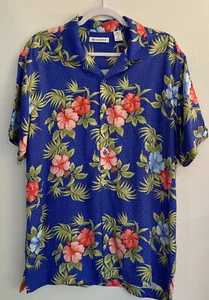 Cubavera da uomo blu rosa floreale blu maniche corte abbottonate 100% viscosa taglia M - Foto 1 di 9