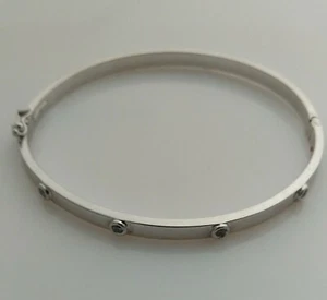 9 Carat White Gold 375, Hinged Bangle Set With White Cubic Zirconia Stones - Picture 1 of 6