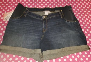 LIZ LANGE MATERNITY MEDIUM WASH JEAN SHORTS FOLDED HEM STRETCH MIDI SIZE XL NWT - Picture 1 of 6