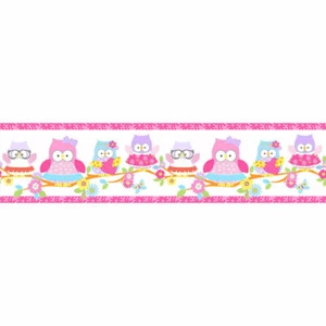 Owl Wall Frieze - Kids Self Adhesive Border - 100178 - Peel & Stick - Pink Decor - Picture 1 of 1