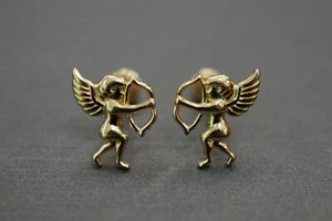 Pendientes traseros a tornillo de oro amarillo liso de 14 K pulidos altos 9 x 8 ángel amor cupido. - Imagen 1 de 10