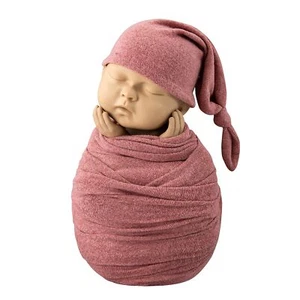 Newborn Baby Photography Props Set Sleepy Knot Hat & Stretch Wrap Blanket - Picture 1 of 7