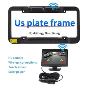 Solar Digital Wireless License Plate Frame Backup Camera 4.3" Mirror System Kit - Picture 1 of 11