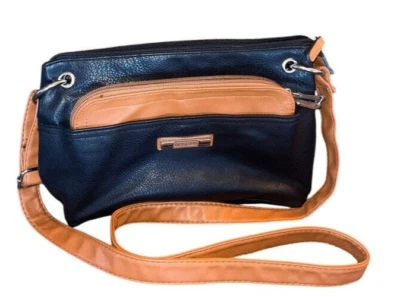 Cartera de hombro o bandolera Rosetti para mujer de cuero negro tostado con correa ajustable Foto 1 de 4