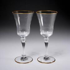 2 Baccarat France Vienne Gold Trimmed Crystal Tall Water Goblet Glasses 8 3/4" D