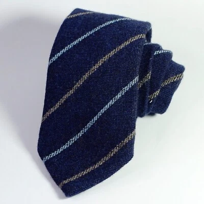 Cravatta Cashmere Regimentale Strisce Righe Blue Navy Striped Tie Made in Italy - Immagine 1 di 4