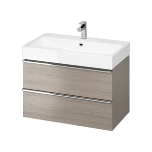 Badmöbel Set Waschbecken mit Unterschrank Waschtisch Silber Griffe VIRGO80 Eiche - Bild 1 von 10