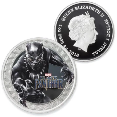 2018 TUVALU $1, 1 OZ .9999 SILVER BLACK PANTHER MARVEL COMICS, PF69 = 410 RARE - Image 1 of 4