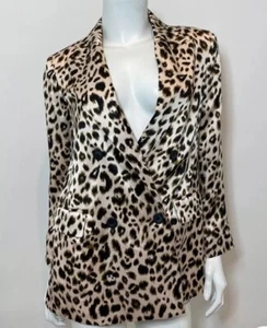 L’AGENCE Taryn Double Breasted Satin Leopard Print Blazer Cheetah Size 8 - Picture 1 of 15