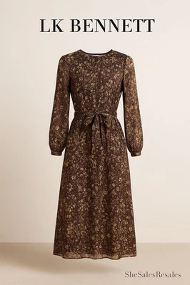 LK Bennett Elowen Metallic Floral Silk Maxi Dress Brown Gold Sheer US 2 UK 6 NWT - Image 1 of 4