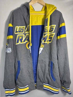 洛杉矶公羊队双面夹克蓝色黄色灰色NFL连帽XL复古标志 — 第 1/4 张图片