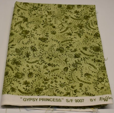 GYPSY PRINCESS hoffman fabric FAT QUARTER sage green gold  floral 18.5" x 24.5" - Image 1 of 4