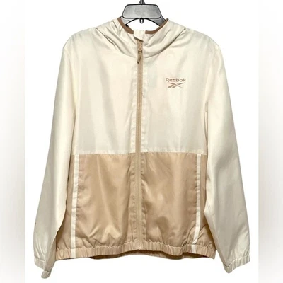 Reebok Cream / Beige & Tan Windbreaker Hooded Zip Jacket XL - Image 1 of 4