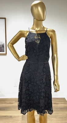 White House Black Market Halter Lace Fit & Flare Black Short Dress NWT ~ Size 8 - Image 1 of 4
