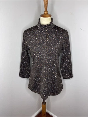 Suéter Pullover J. McLaughlin 1/4 Cremallera Estampado Animal Catalina Tela Grande L Foto 1 de 4